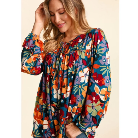 kelzposh Tops - "The Kelly" Colorful Floral Front Tie String Top